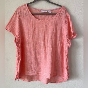 Isaac Mizrahi New York 100% Linen Top Coral Pink Size 2X Beachy Lagenlook Summer